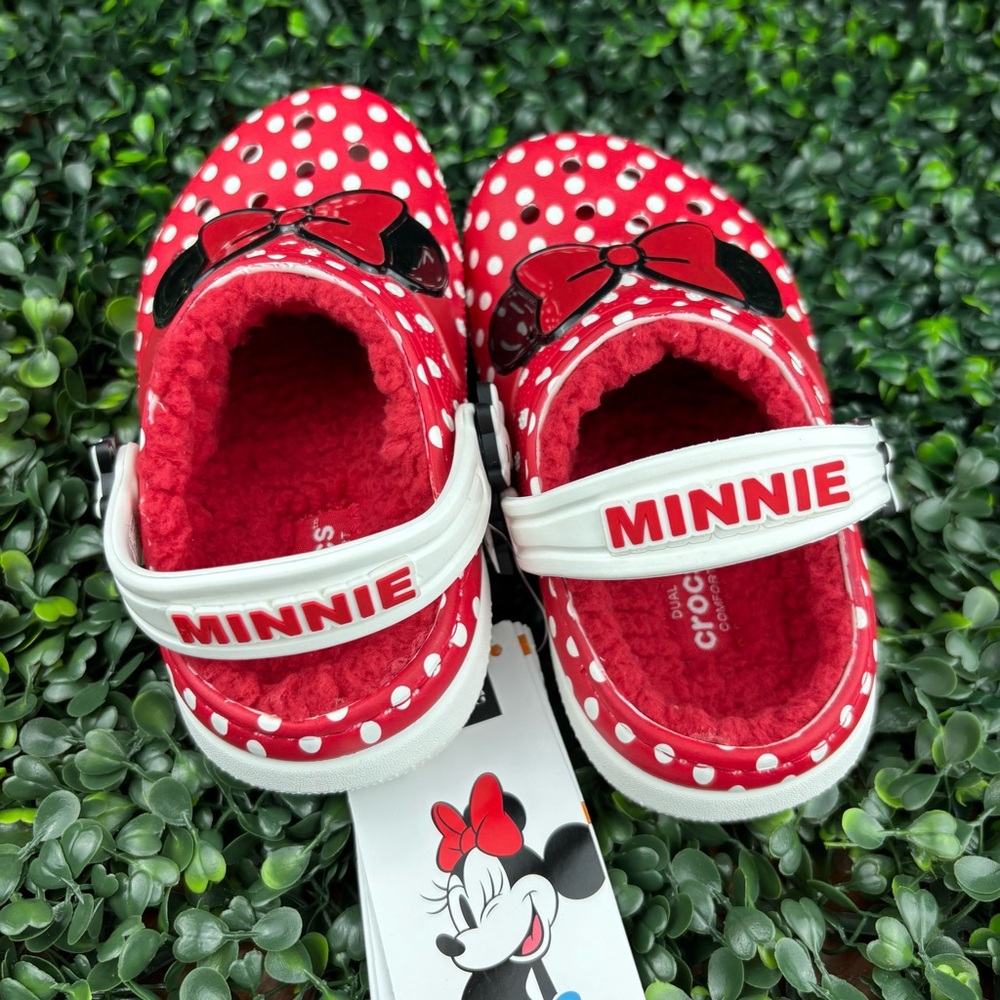 CROCS CLASSIC LINED DISNEY RED POLKA DOT MINNIE BOW SANDALS SIZE 9 KIDS - Picture 3 of 8
